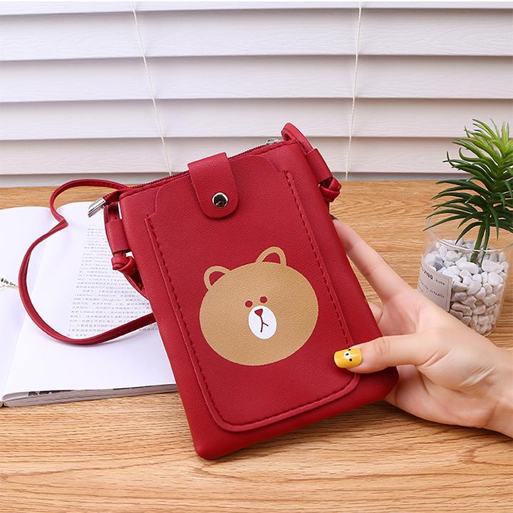 Túi đựng điện thoại hình mặt gấu pu siêu xinh uks2491-txn107
