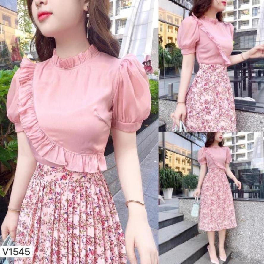 Váy hồng chân hoa dập li