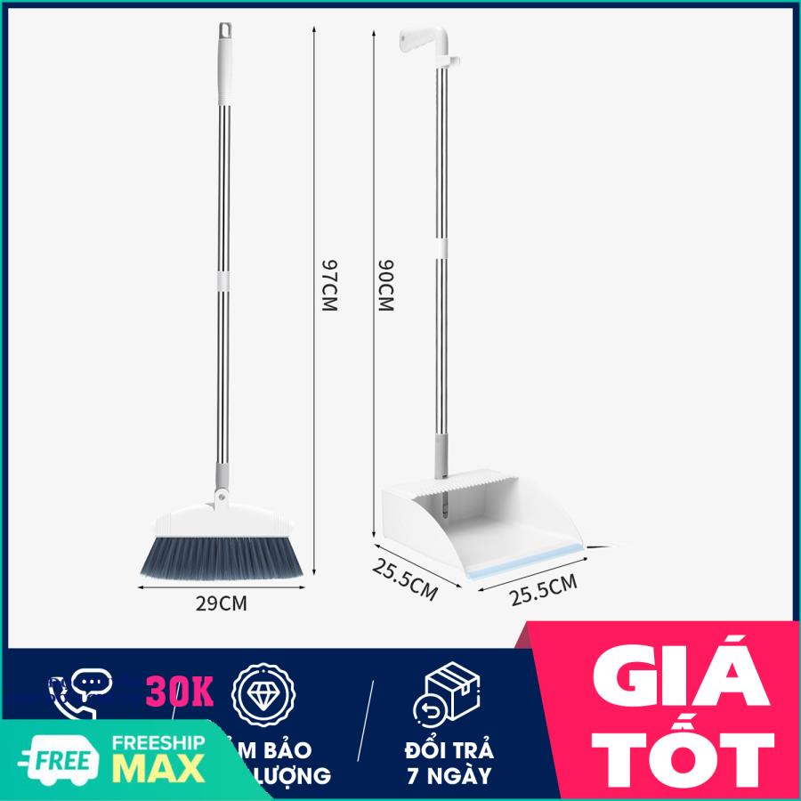 Bộ chổi quét nhà, bộ chổi kèm hót rác 2 trong 1, bộ chổi cầm tay xoay 180 độ, chổi lau quét nhà,  chổi lau nhà,  dụng cụ vệ sinh nhà cửa, chất liệu nhựa bọc Inox- Hỗ trợ đổi trả 7 ngày