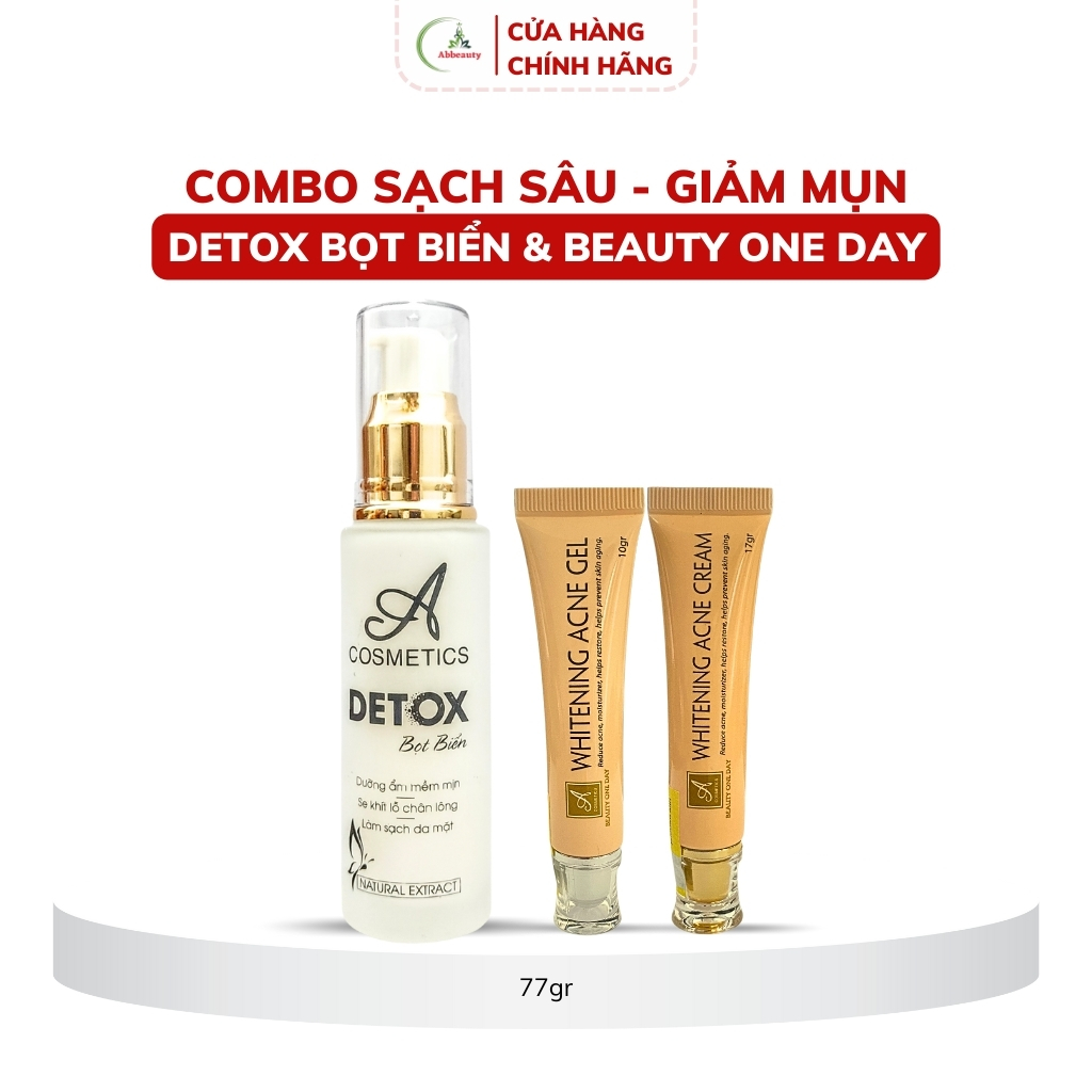 Combo kem giảm mụn, thải độc da, se khít lỗ chân lông Mềm acosmetics, kem giảm mụn siêu tốc độ, detox bọt biển 77g