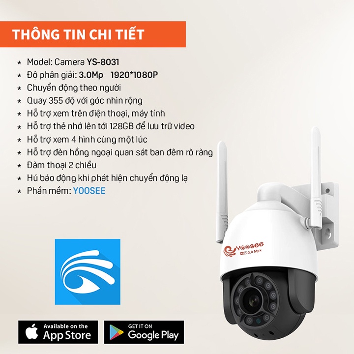 Gía Cực Sốc Camera Yoosee Ngoài Trời Siêu Chống Nước 8031 Chuẩn Nét 3MP Quay Đêm Có Màu Đàm Thoại To Rõ