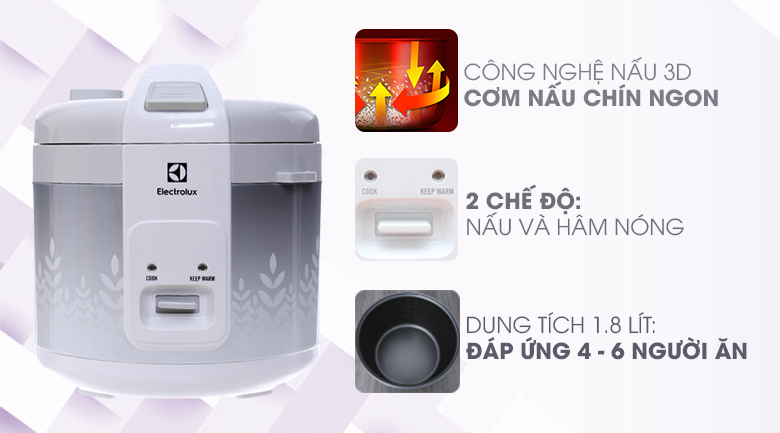 Nồi cơm điện Electrolux 1.8 lít ERC3305 hàng trưng bày chính hãng bảo hành 12 tháng