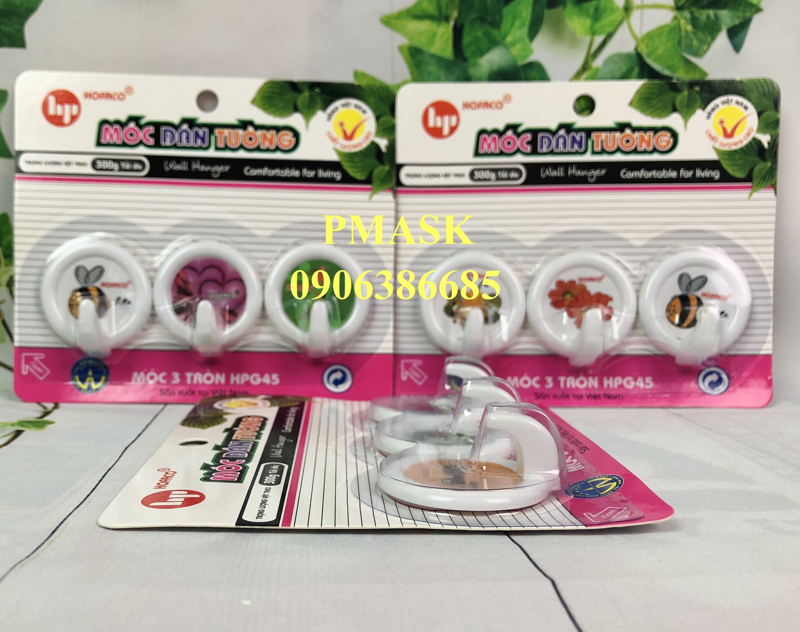 Móc dán tường siêu tiện lợi - móc dán 3 tròn hpg45 – móc treo dính tường bằng nhựa hofaco