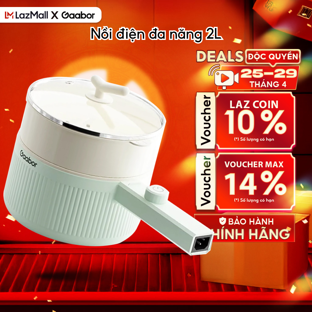 [HỎA TỐC HCM] Nồi nấu đa năng dung tích lớn 2L Gaabor EC-20M01A nồi lẩu hấp điện đa năng 2 mức nhiệt men chống dính kèm xửng hấp công suất 600W - Bảo hành 12 tháng 1 đổi 1