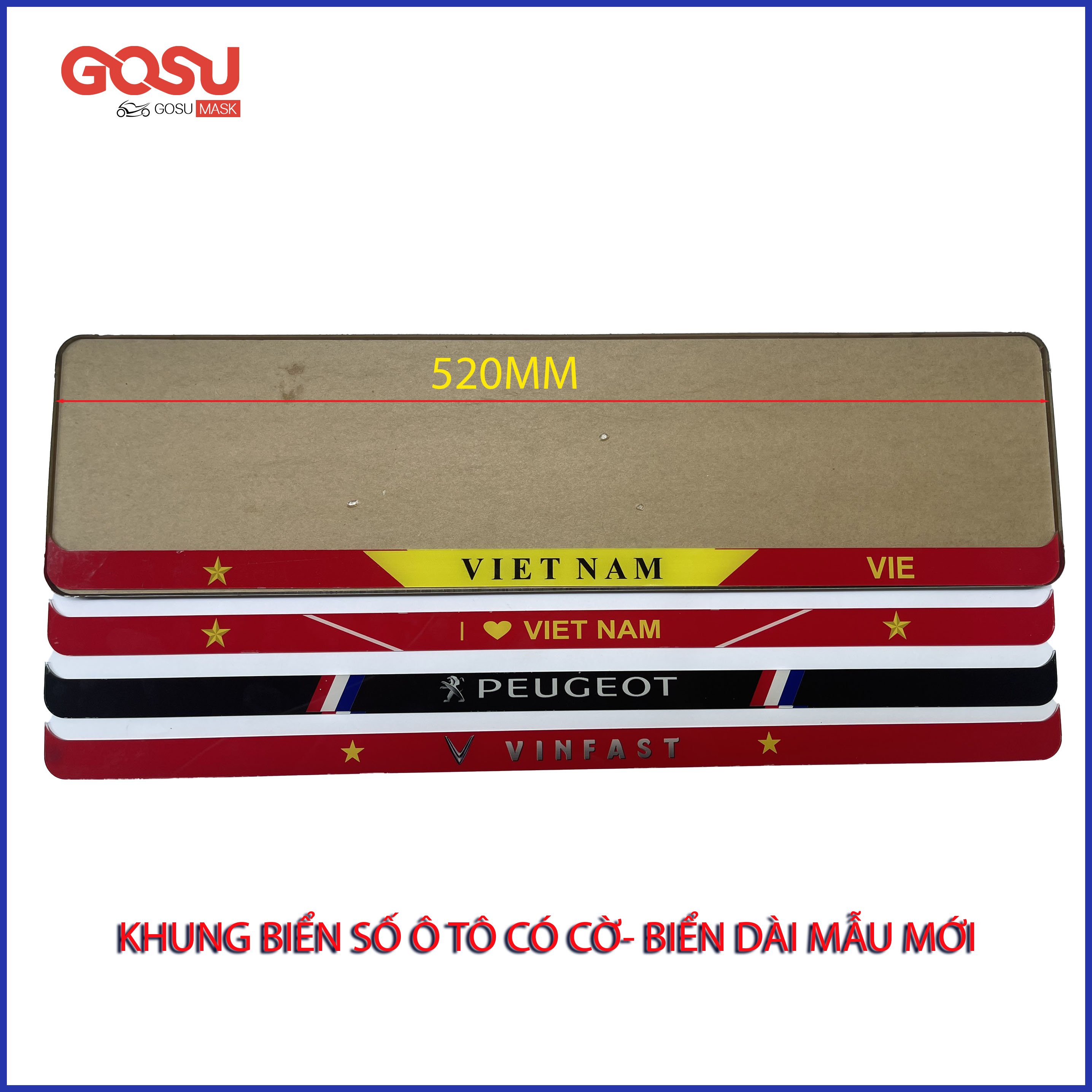 Khung biển số ép cho ô tô mẫu mới dài trang trí cờ