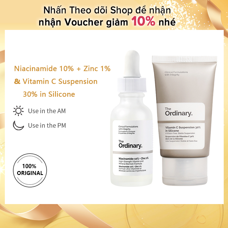 The Ordinary Niacinamide 10% + Zinc 1%-30ml & Vitamin C Suspension 30% in Silicone-30ml,Serum for Brightening Whitening anti-aging