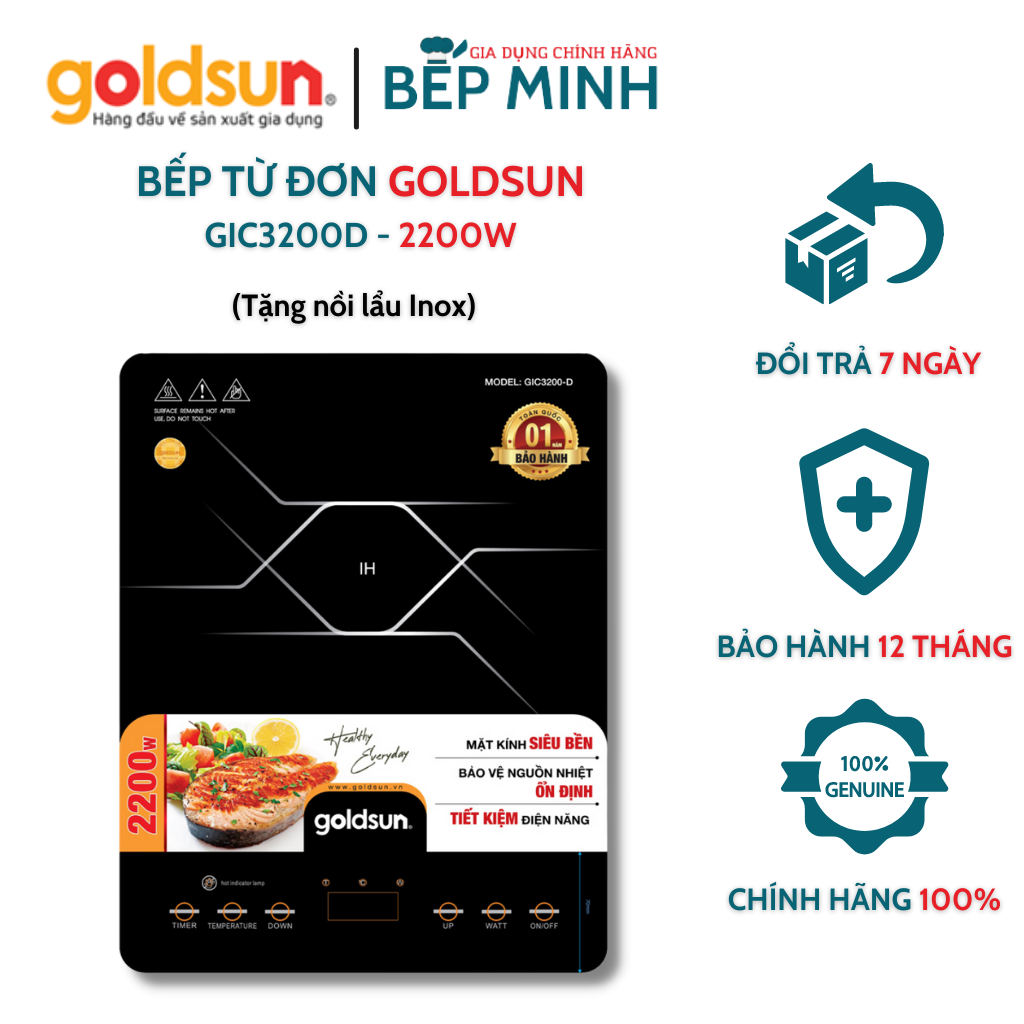 Bếp từ đơn golsun gic3200-d công suất 2200w mặt kính siêu bền cao cấp