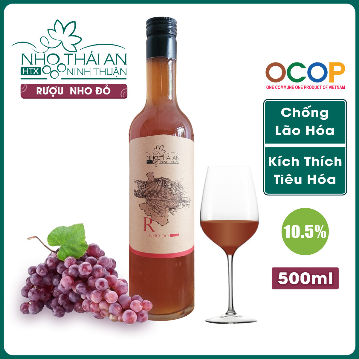 Rượu nho đỏ hợp tác xã thái an chai 500ml
