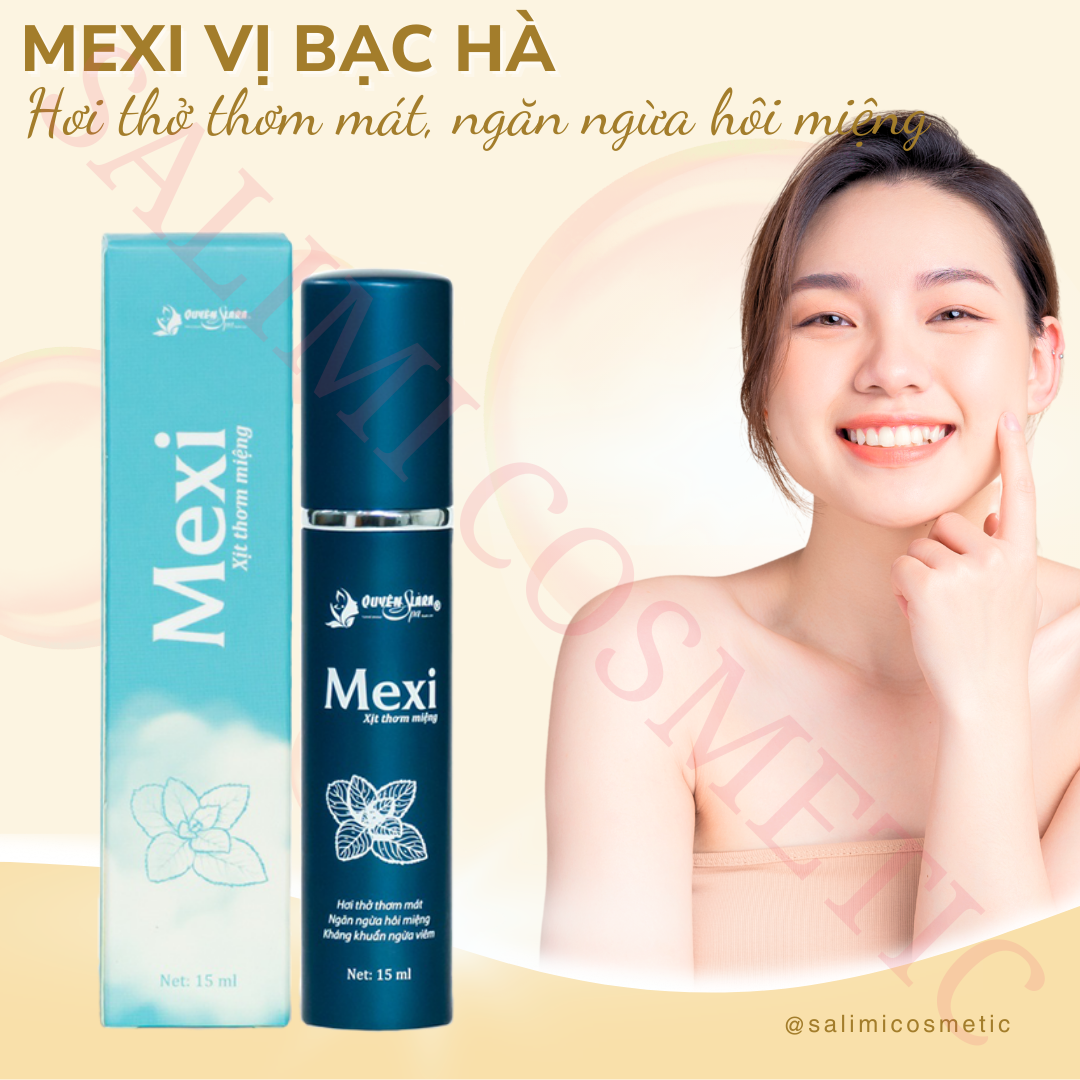 Xịt Thơm Miệng MEXI Vị Bạc Hà 15ml Quyên Lara, Giúp Hơi Thở Thơm Mát, Hết Hôi Miệng, Giảm Tình Trạng Viêm Lợi & Viêm Chân Răng