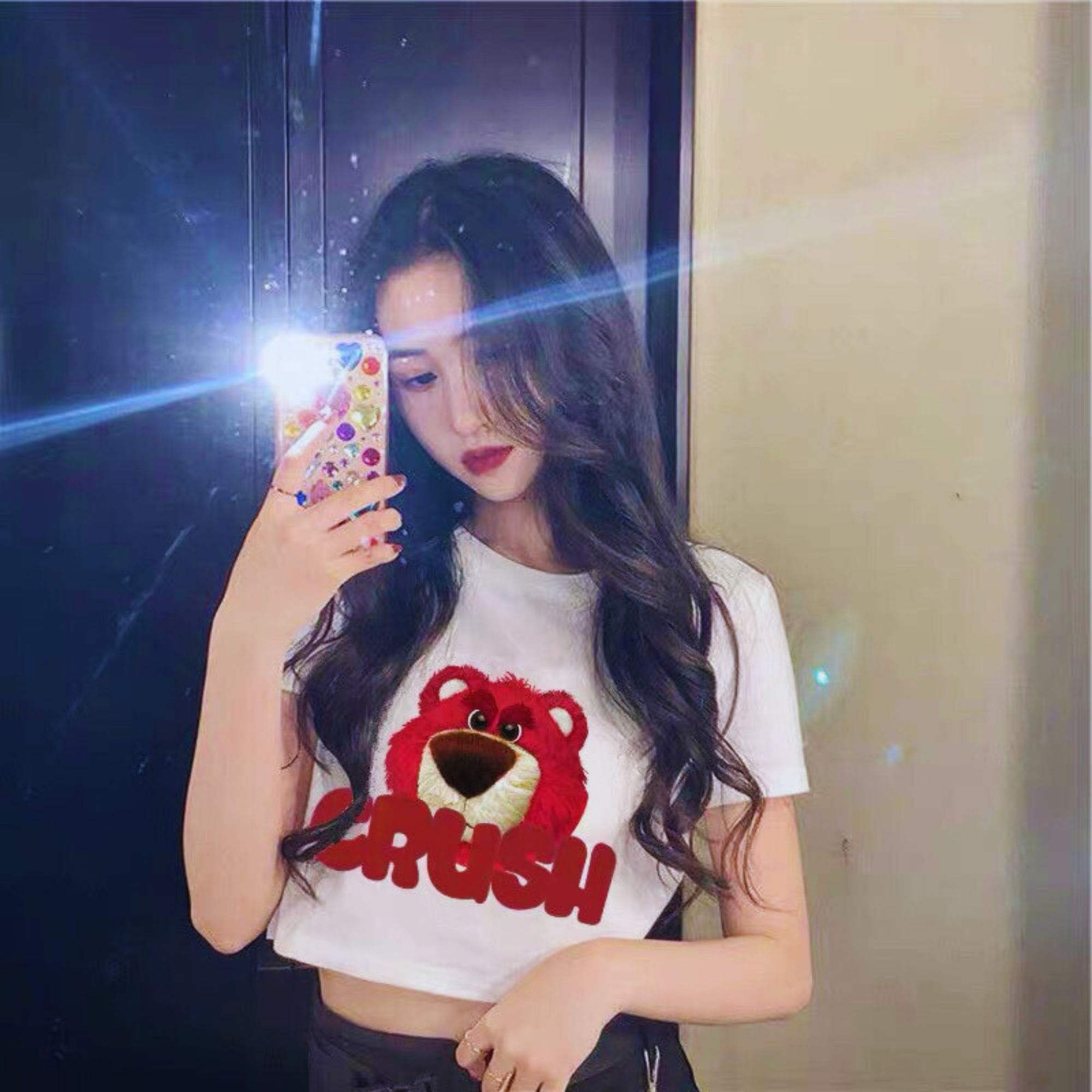 Áo thun croptop CHOUMUOI in hình gấu dâu crush cực xinh, áo croptop vải thun borip mặt mát freesize dưới 55kg