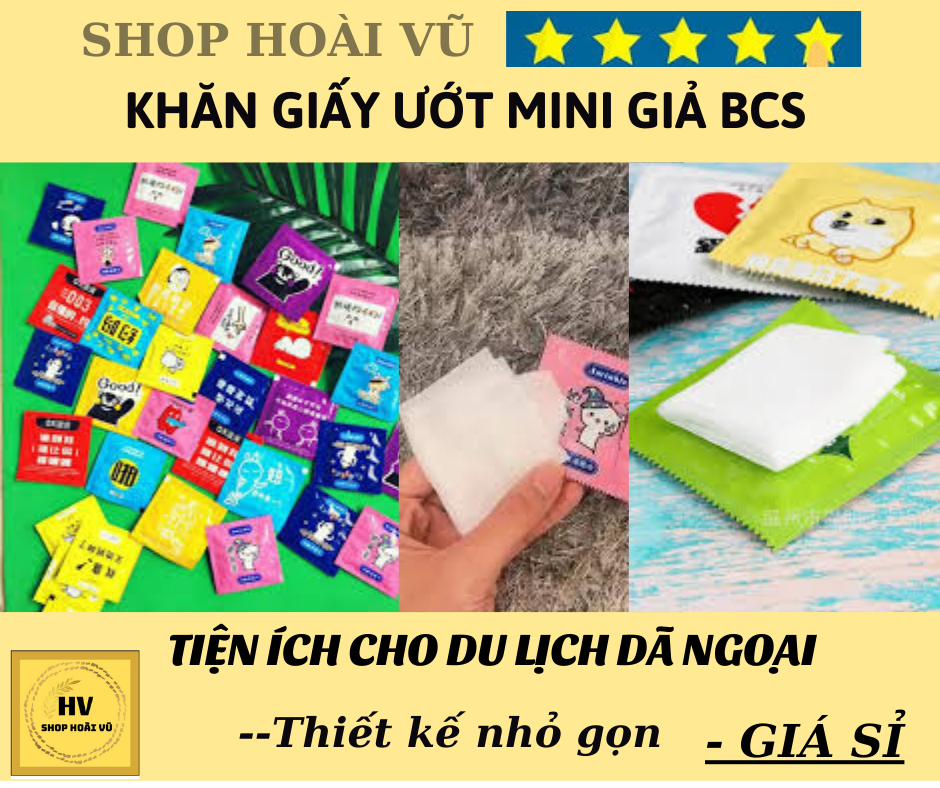 [HCM]COMBO 10 KHĂN GIẤY ƯỚT MINI GIẢ BCS TIỆN ÍCH CHO DU LỊCH DÃ NGOẠI