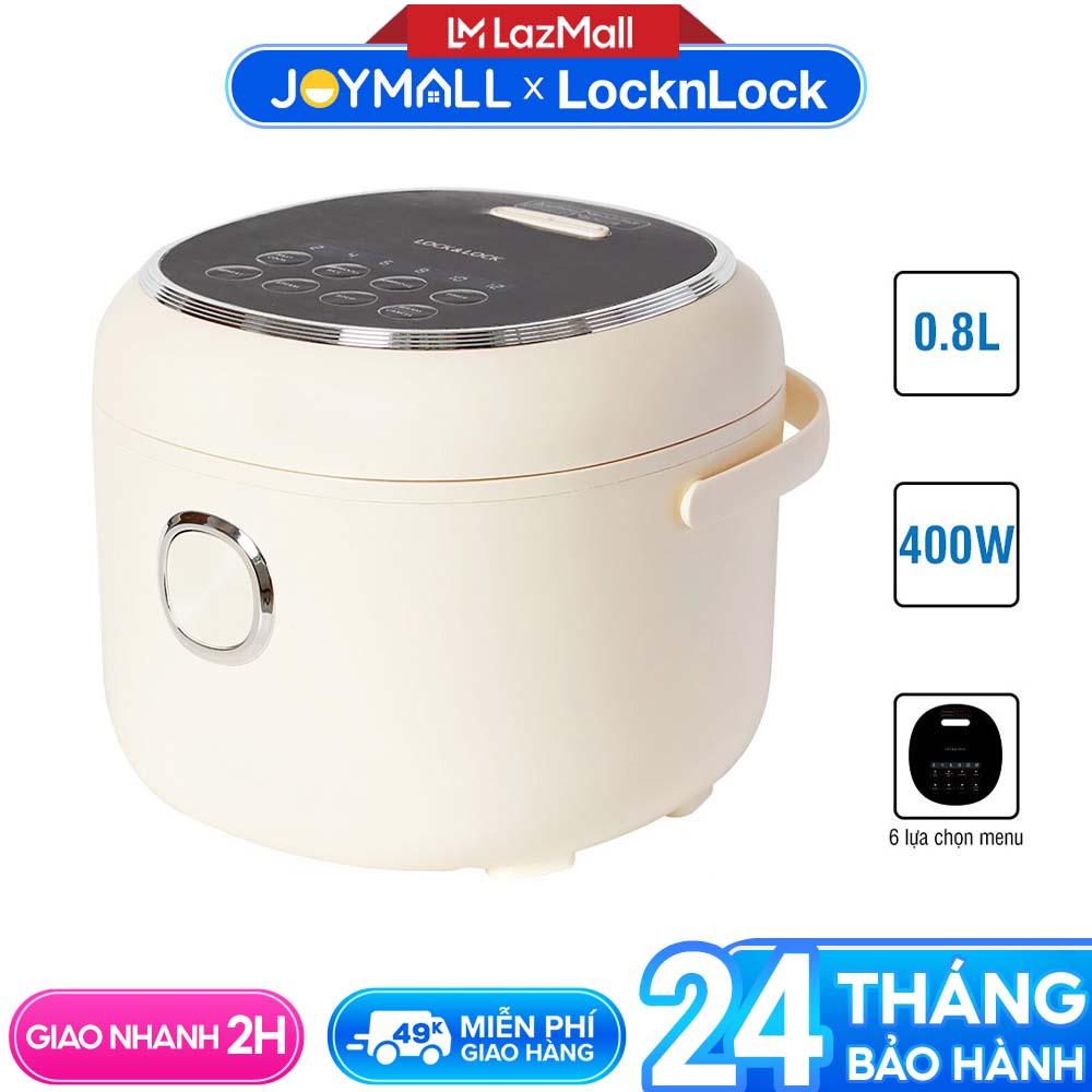 Nồi cơm điện tử Lock&Lock mini 0.8l EJR716IVY - Hàng chính hãng, lồng nồi chống dính, quai xách tiện lợi, menu nấu cài đặt sẵn - JoyMall