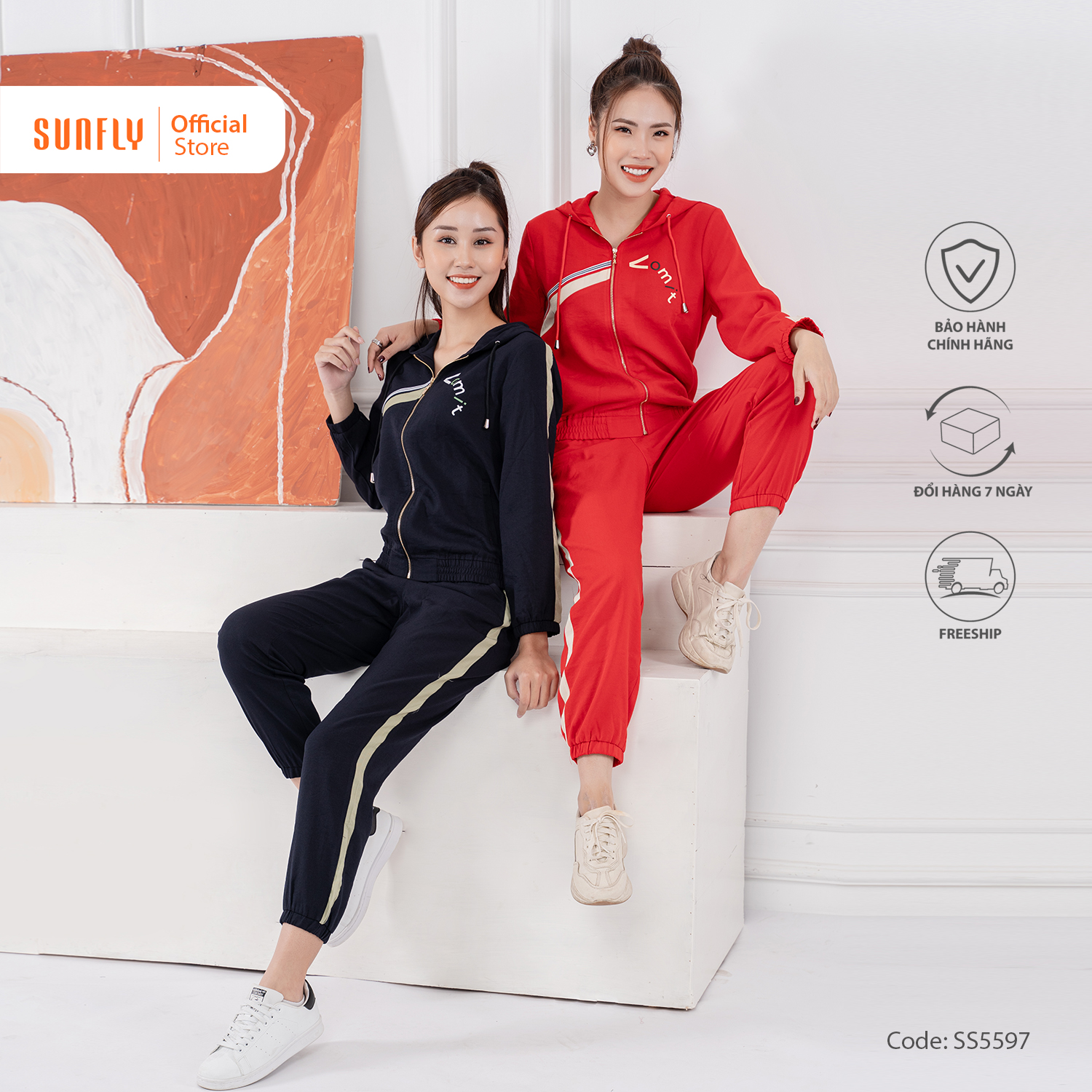[VOUCHER ĐỘC QUYỀN 15.1 - GIẢM 15% TỐI ĐA 100K]Set Bộ thể thao nữ chất liệu đũi kéo khóa có mũ, dáng dài SS5597