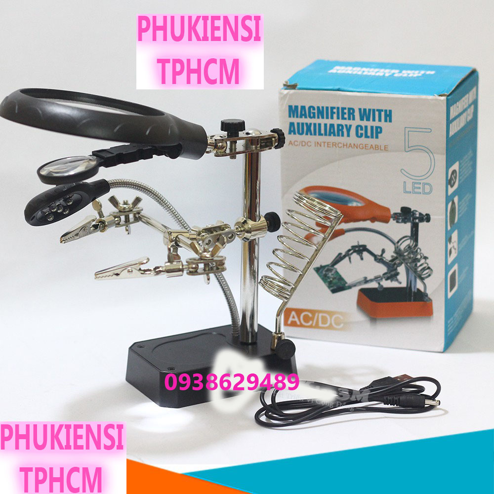 Kính lúp soi hàn mạch điện tử có đèn led, kính lúp sửa chữa để bàn không dây