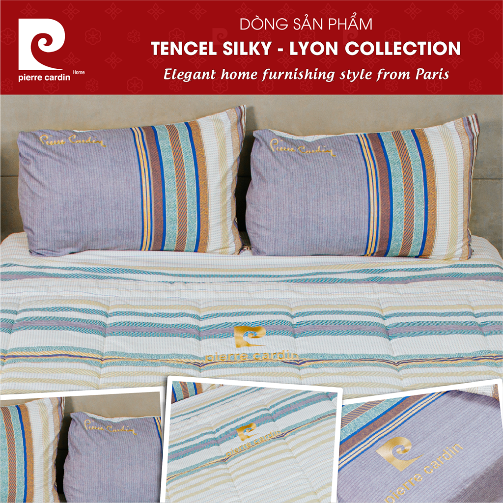 Bộ Drap 4 món Thổ Cẩm - Tencel Silky Pierre Cardin 002 chất liệu Tencel cao cấp, thoáng khí, thấm hút mồ hôi cực tốt House of Cardin
