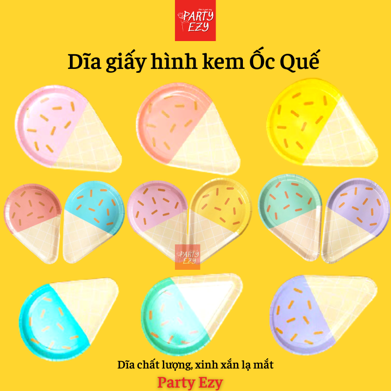 Dĩa giấy hình Que Kem Ốc Quế - Phụ kiện trang trí sinh nhật