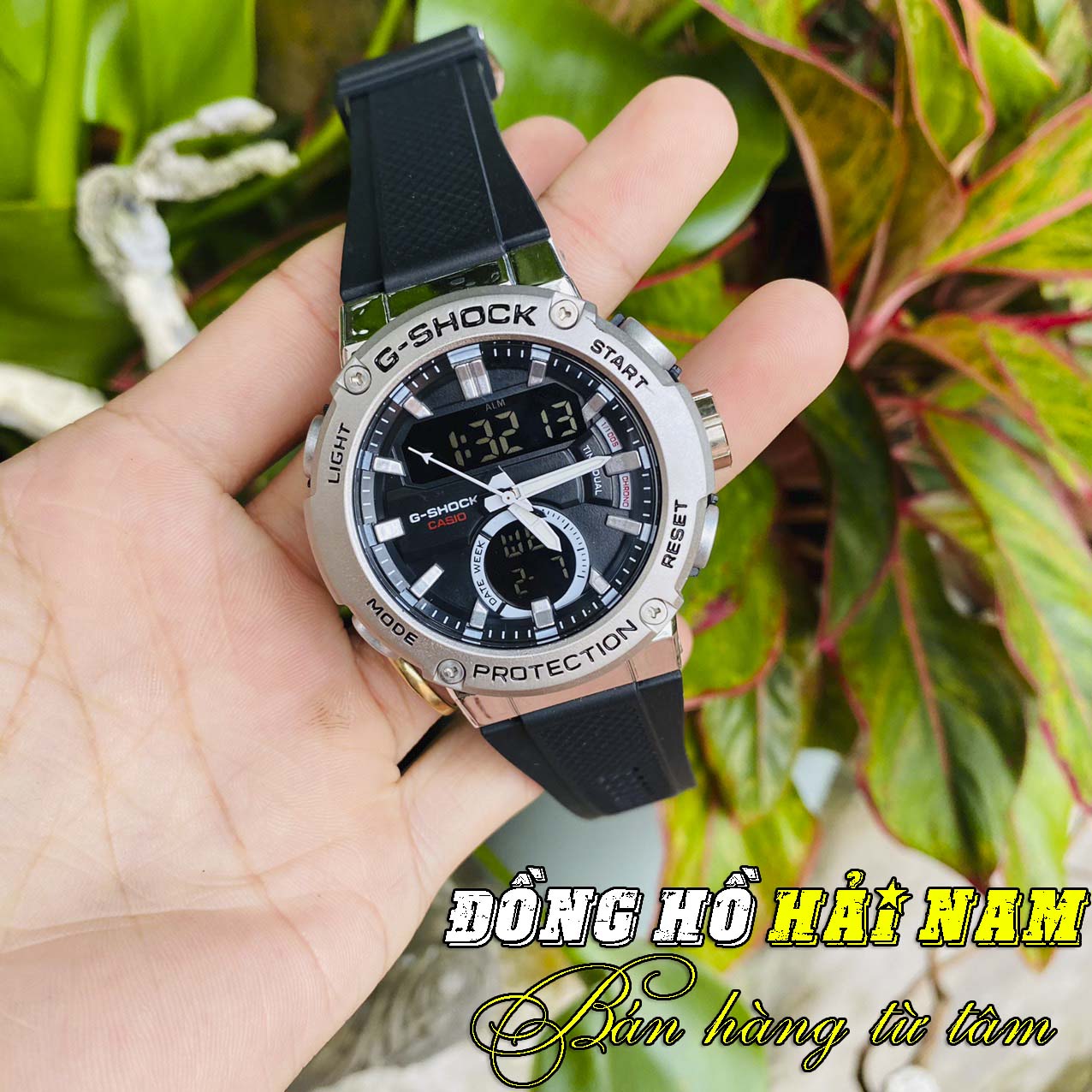 Đồng hồ nam G-Shock.GST-B200-1A.Mặt 48mm,dây cao su viền thép,hiển thị kim điện tử,chống sốc.