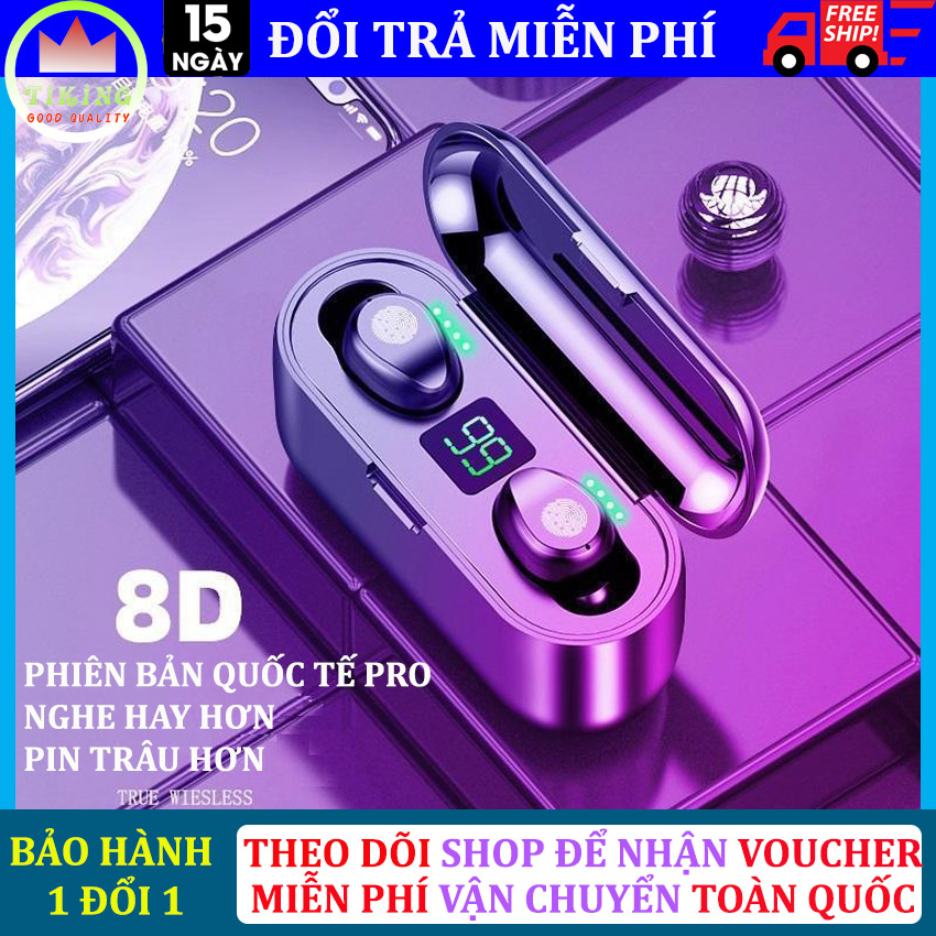 Tai nghe bluetooth khong day 5.0 Yoking F9, tai nghe không dây pin trâu sạc nhanh, chống nước, với chất âm thanh HiFi TWS True wireless Hifi siêu Bass, micro HD chống ồn tương thích với các dòng điện thoại smartphone