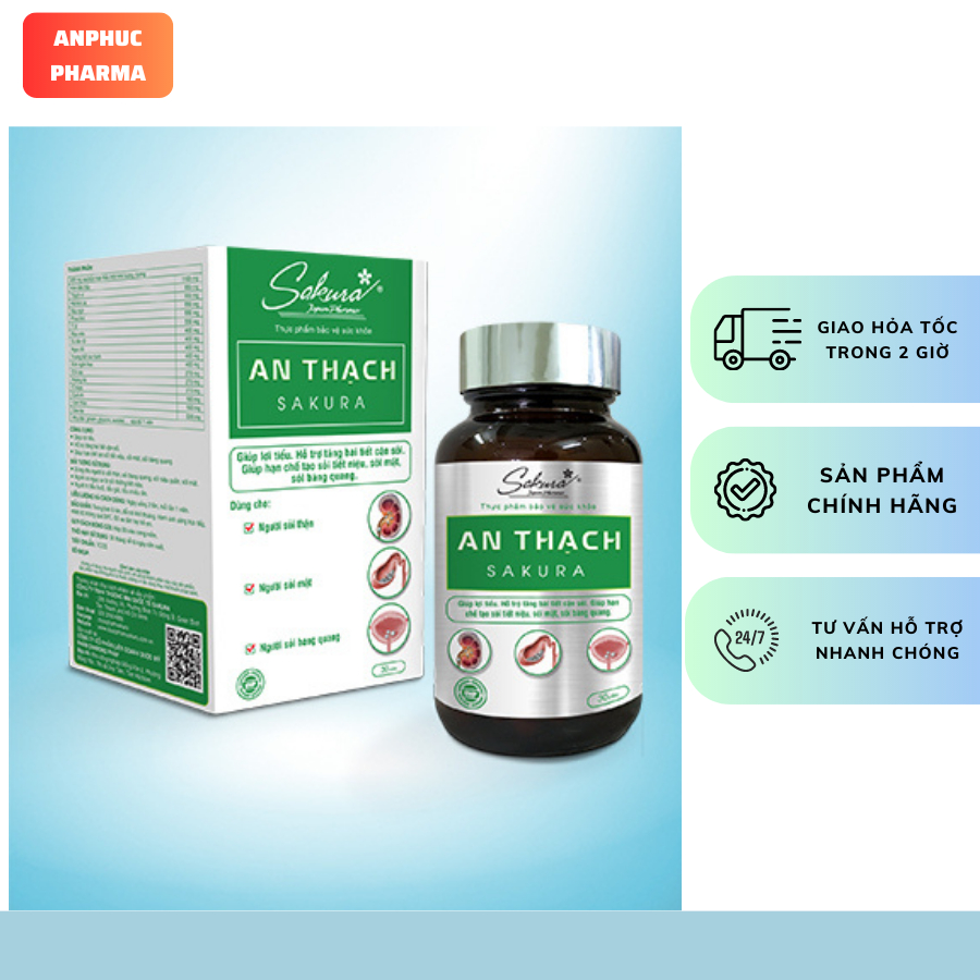 Viên uống tan sỏi an thạch sakura hộp 30 viên , giúp lợi tiểu – bổ thận – bài thạch -hỗ trợ tăng bài tiết cặn sỏi