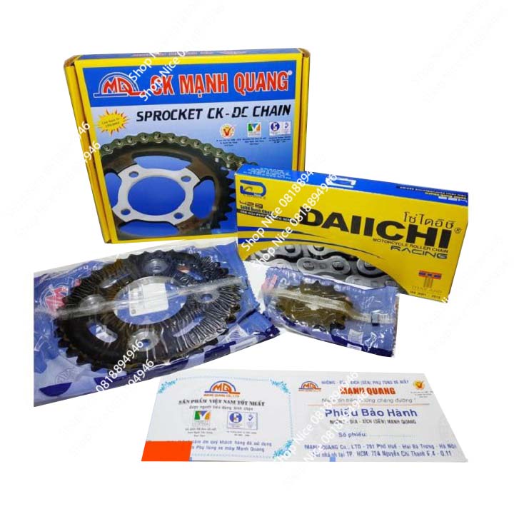 Nhông Xích Mạnh Quang xe máy Honda Dream Wave đủ bộ nhông lớn, nhông nhỏ, xích