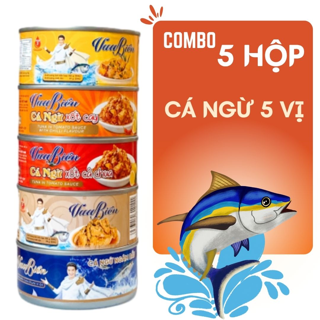 COMBO 5 Hộp Cá Ngừ 5 Hương Vị – Ngâm Dầu, Xốt Cay, Xốt Cà Chua, Xốt Cà Ri, Xốt Tương – Ngon Giàu Dinh Dưỡng