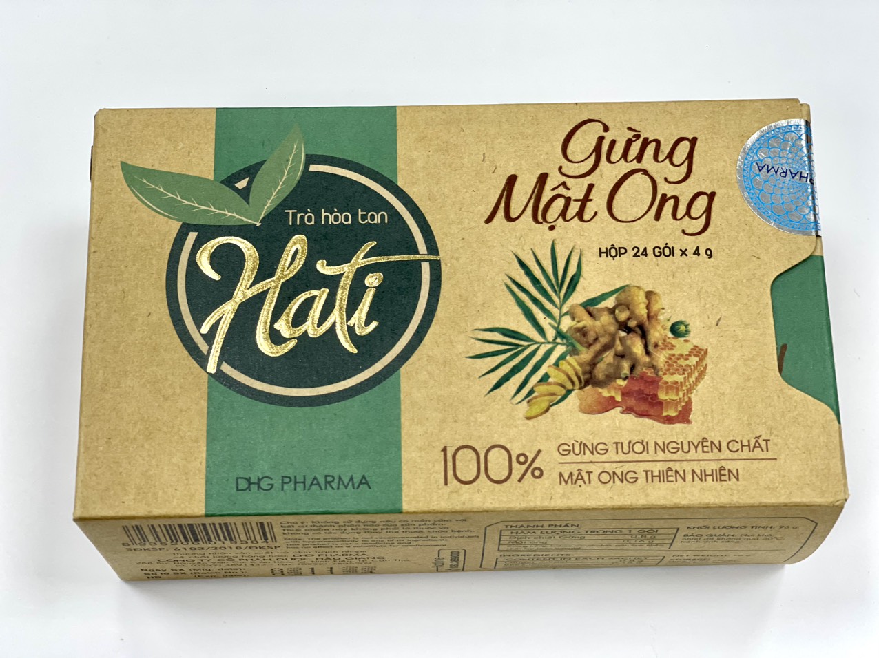 Trà hòa tan - gừng mật ong - trà gừng mật ong hati hỗ trợ giải cảm hộp 24 gói x 4g + 100% gừng tươi nguyên chất, mật ong thiên nhiên