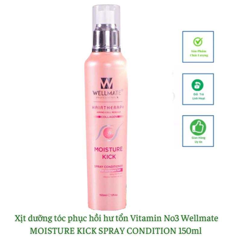 Xịt dưỡng tóc phục hồi hư tổn vitamin no3 moisture kick spray condition wellmate 150ml