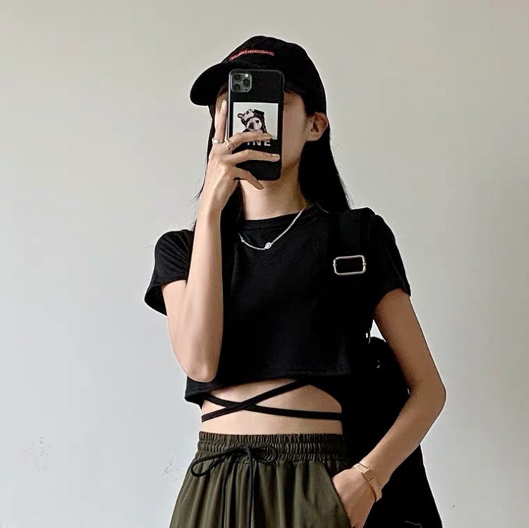 Áo crotop nữ phối dây thời trang, áo kiểu nũ đi chơi, đi biển