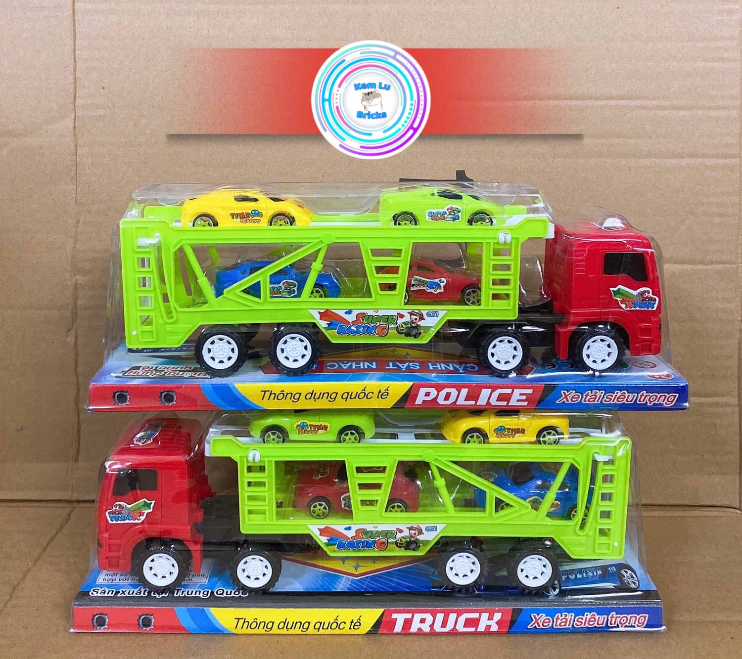 Ô tô tải siêu trọng tặng kèm 4 ô tô con cảnh sát đầy đủ các màu sắc sặc sỡ - Đồ chơi xe ô tô dành cho bé mua 1 được 5 sản phẩm