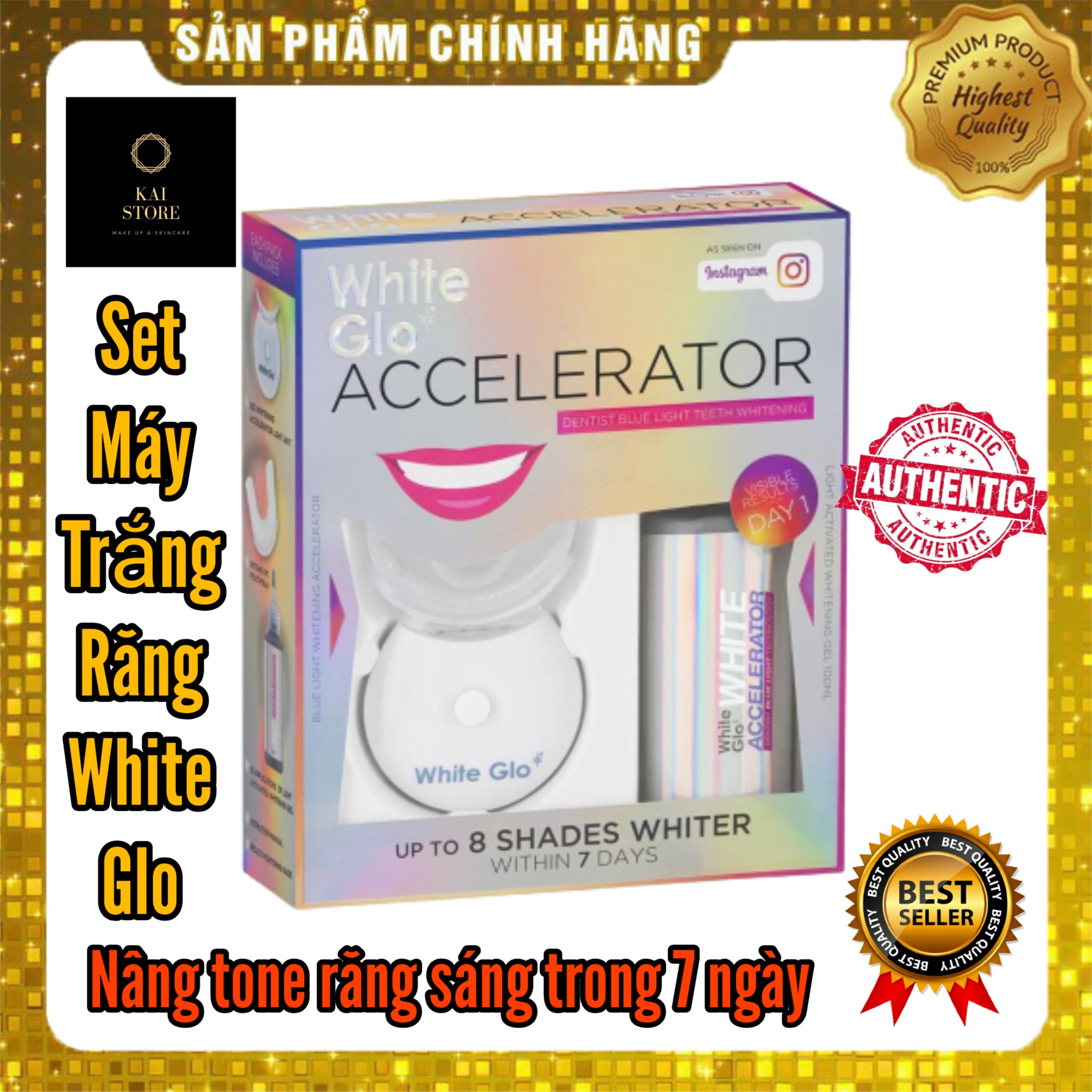 SET LÀM TRẮNG RĂNG WHITE GLO ACCELERATOR UP TO 8 SHADES WHITER WTHIN 7 DAYS