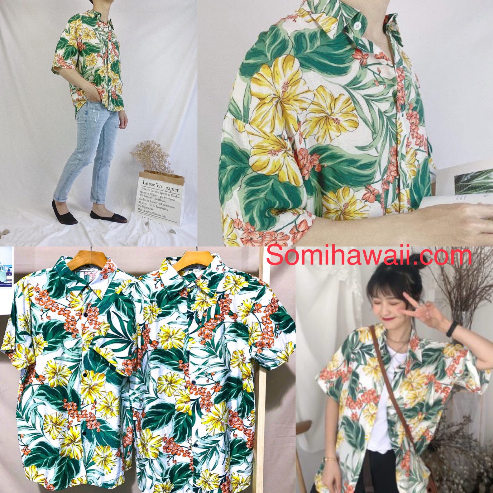 (HÀNG ĐẸP- FORM CHUẨN) Áo sơ mi Hawaii đi biển họa tiết hoa lá mùa hè chất đũi cao cấp