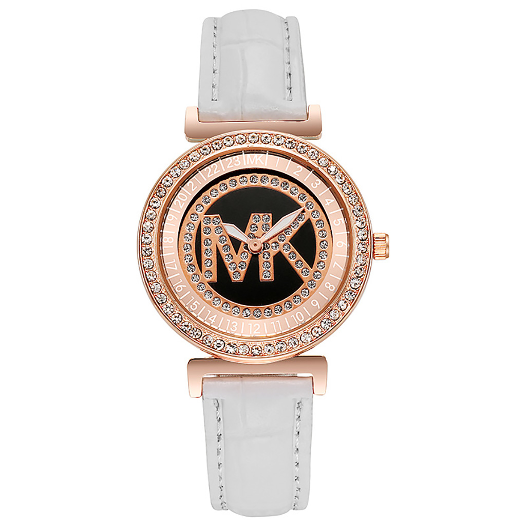 Đồng hồ MK nữ Authentic - Đồng hồ nữ Michael Kors mặt xoay đính đá, dây da, đủ màu