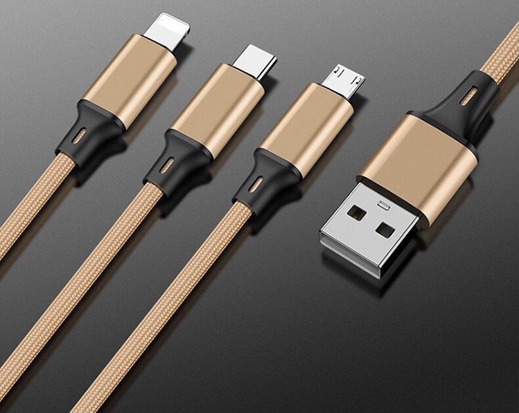 Cáp Sạc Nhanh Và Tốt Dây Sạc Nylon Cho iPhone Samsung Xiaomi HUAWEI Vivo OPPO Micro USB Type C Lightning USB 3 Trong 1 DS-001