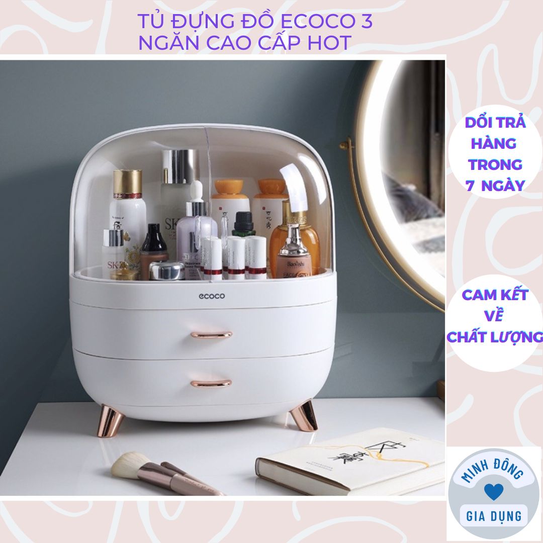 Hộp đựng mỹ phẩm ECOCO, tủ đựng mỹ phẩm 3 tầng nhiều ngăn cao cấp