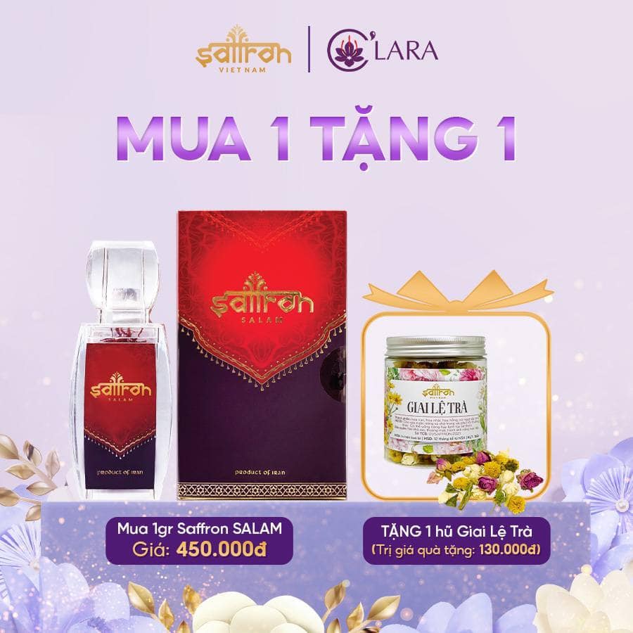 [  1 gram Salam tặng 1 Giai lệ trà trị giá 130.000 đ ] Saffron SALAM nhụy hoa nghệ tây chính hãng SL01 giúp ngủ ngon, đẹp da, giảm nám, tăng sức đề kháng tặng trà giai lệ 130k