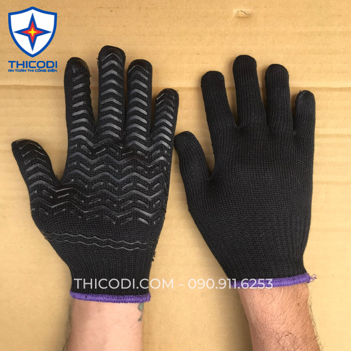Găng tay vải Cotton Polyester phủ vân nhựa cao su chống cắt - bám dính tốt dành cho thợ điện nước kính