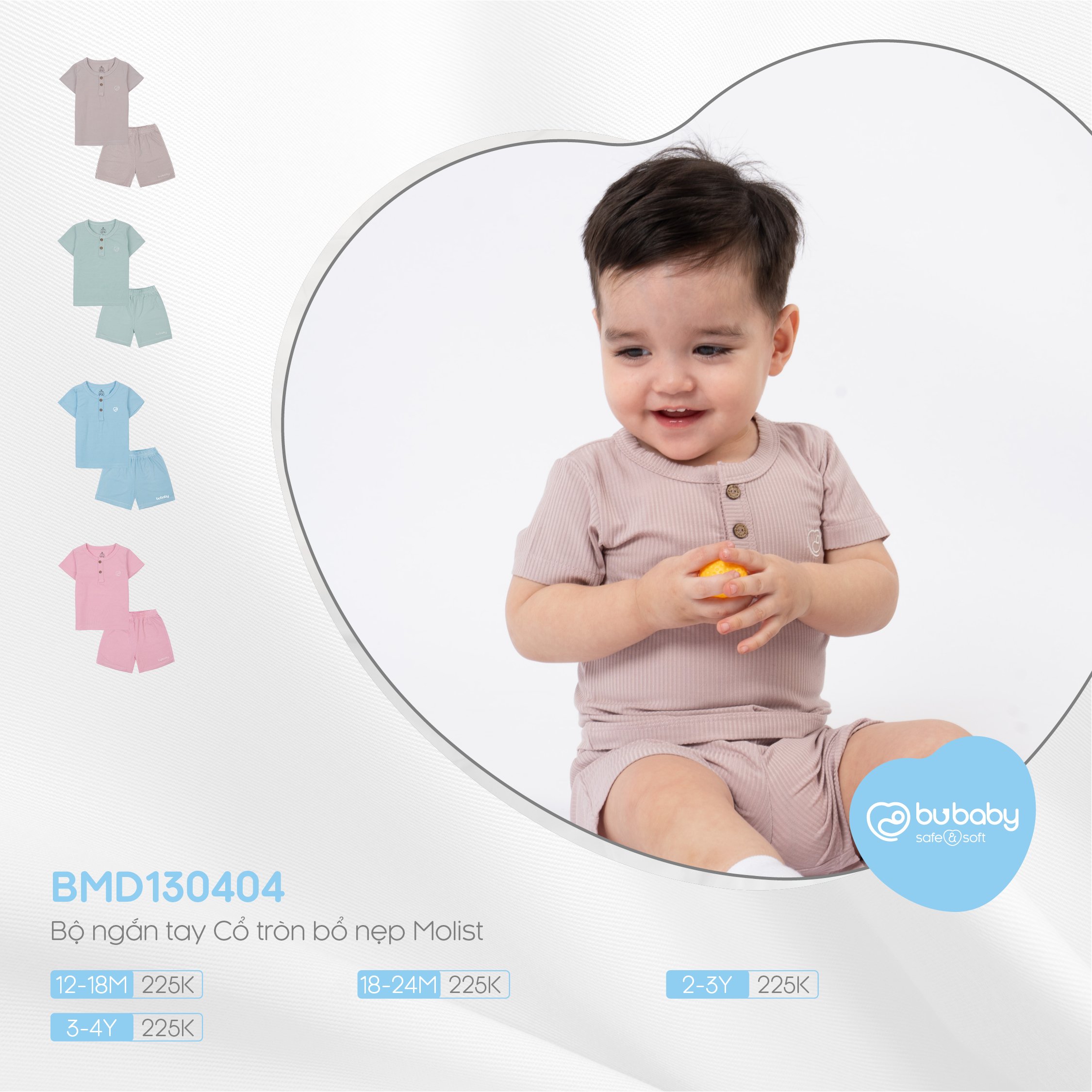 BU BABY - Bộ ngắn tay cổ tròn bổ nẹp Molist