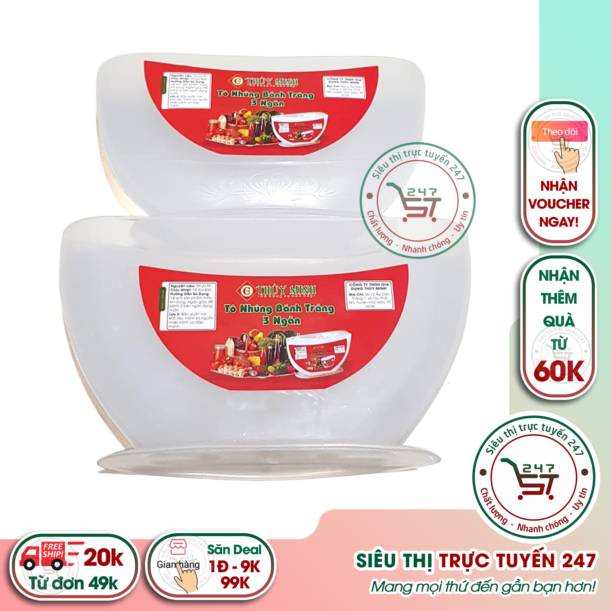 Tô nhúng bánh tráng 3 ngăn băng nhựa bền bỉ tiện dụng|Siêu thị trực tuyến 247