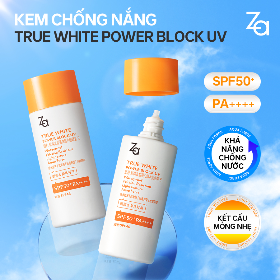 Kem Chống Nắng ZA Kiềm Dầu True White EX Power Block UV SPF 50 PA++++ 50ml