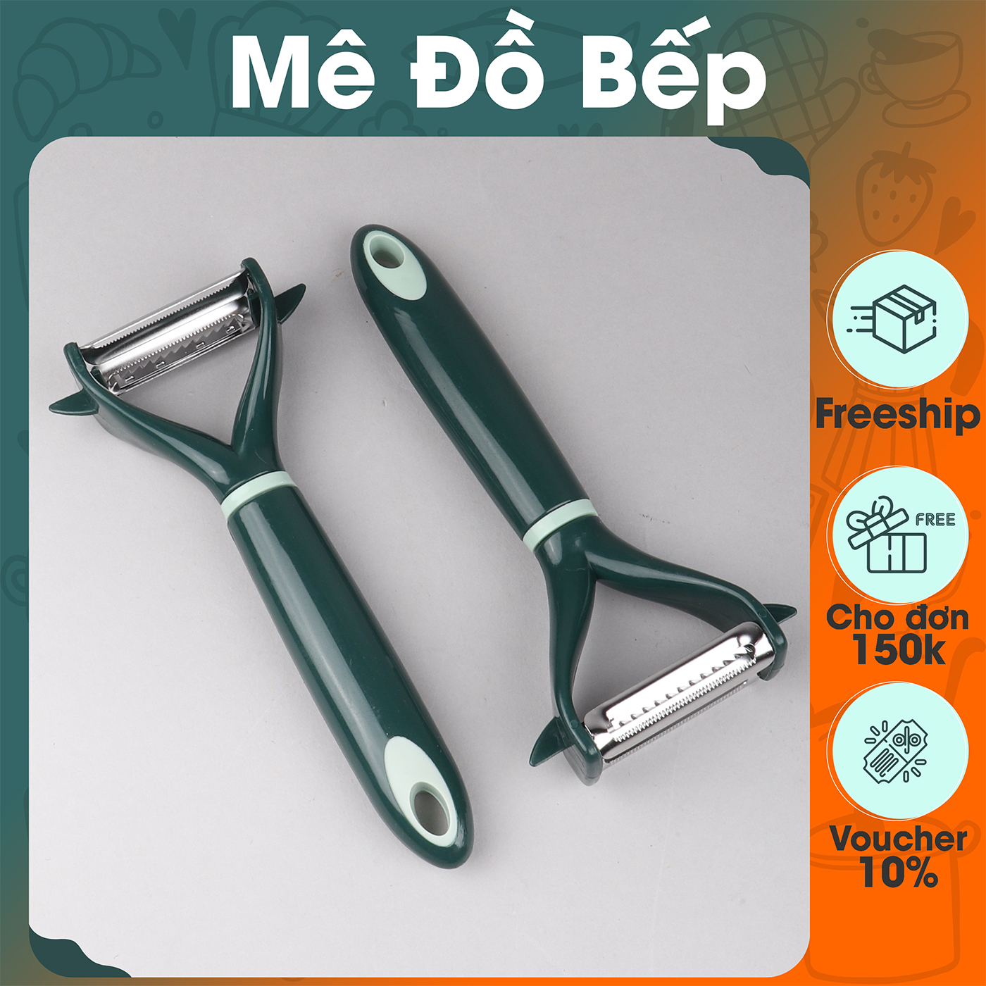Dao bào 2 lưỡi xanh rêu Bào vỏ Bào sợi Bam House lưỡi thép không gỉ cao cấp BXR04 - Bào vỏ trái cây bào sợi trái cây