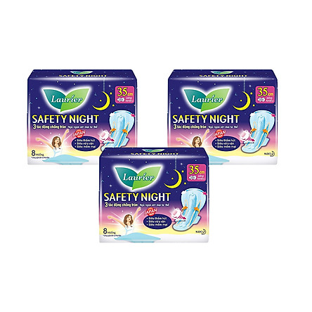 Combo 3 gói Băng Vệ Sinh Ban Đêm Laurier Safety Night chống tràn [35cm-8M]