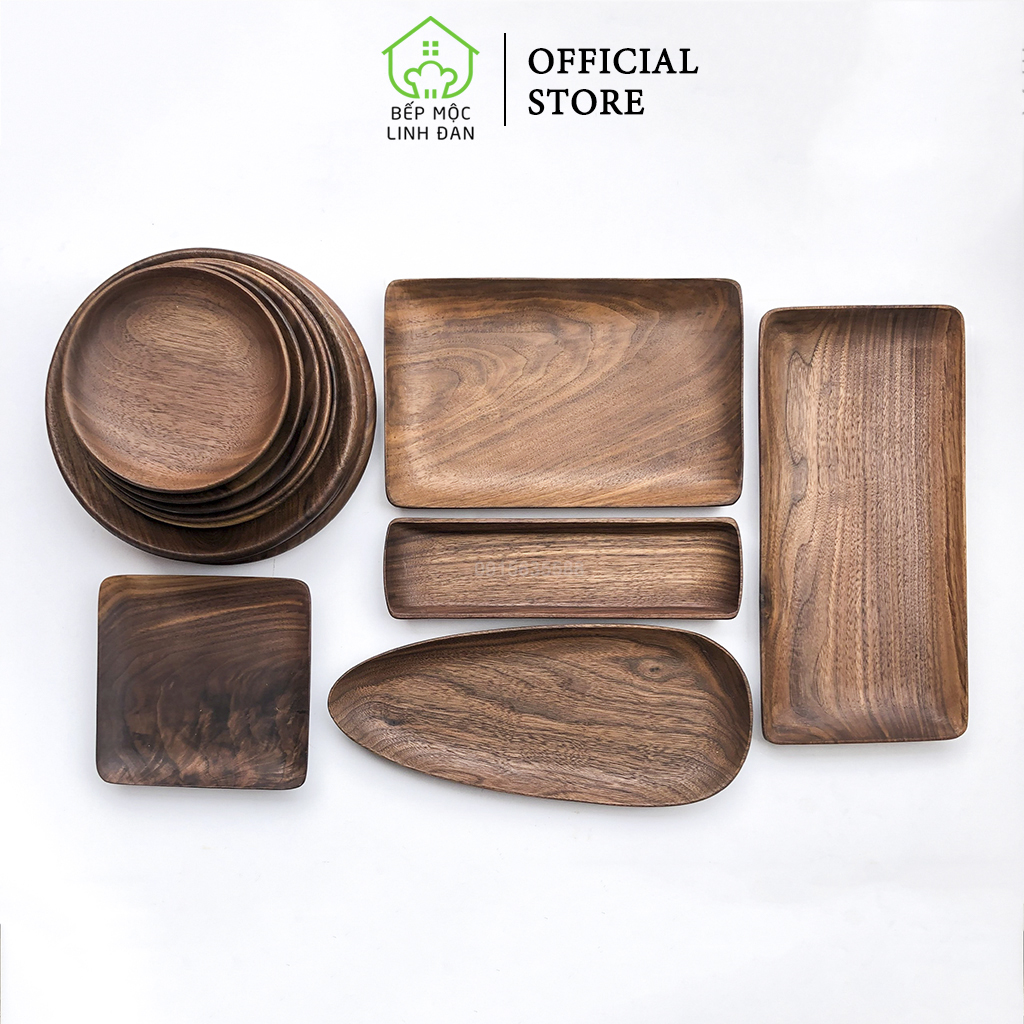 Khay đĩa gỗ óc chó mỹ nguyên tấm siêu sạch - màu & vân gỗ đẹp sang trọng