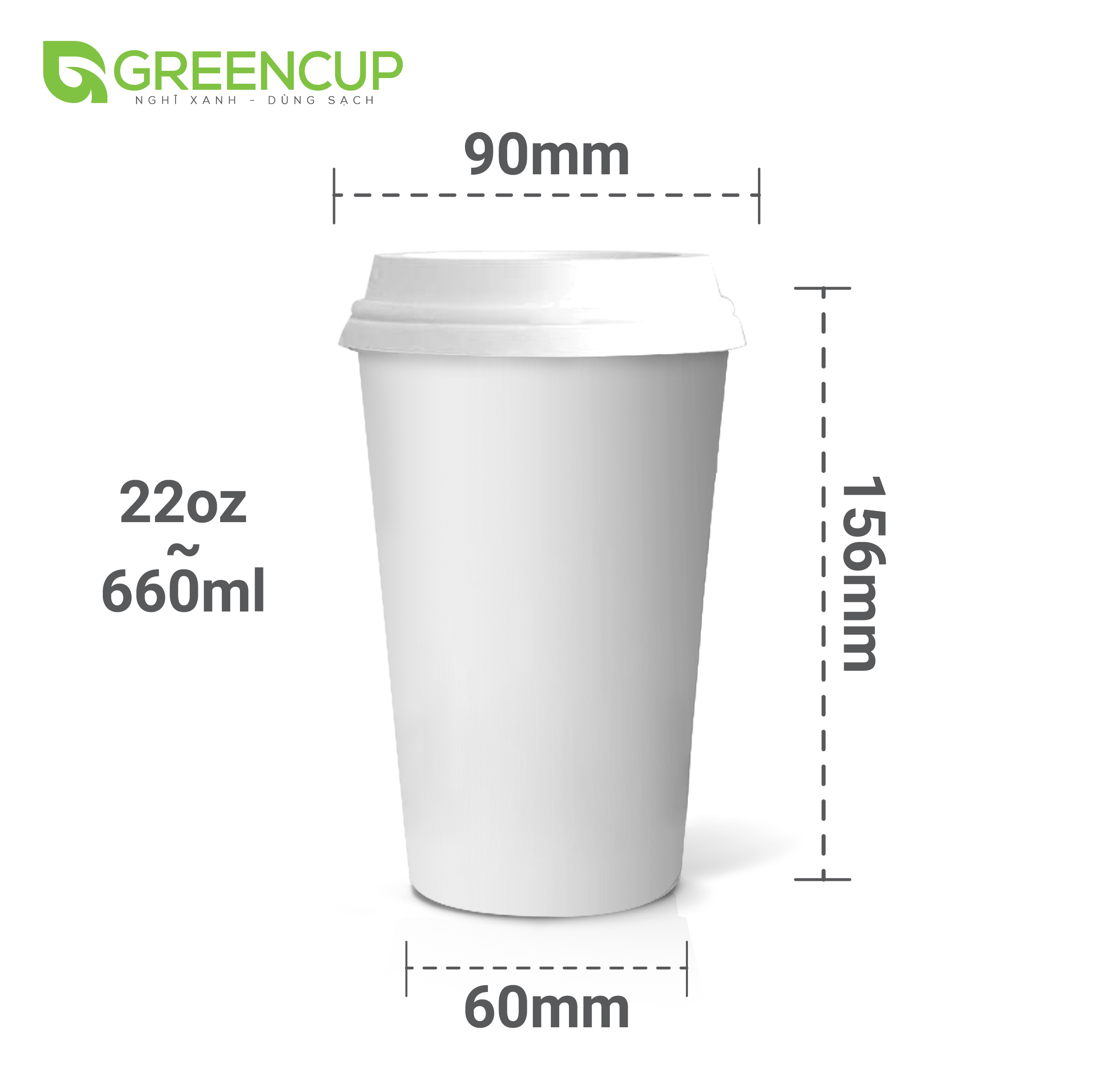 Cốc Giấy GREENCUP 22oz dùng một lần 660ml (50 chiếc kèm nắp)
