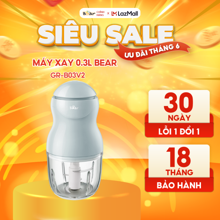 Máy Xay Ăn Dăm Cho Bé Bear B03V2 Mini Cầm Tay Tiện Lợi Thiết Kế 3 Lưỡi Dao Sắc Bén, Chất Liệu Thuỷ Tinh Borosilicat Cao Cấp