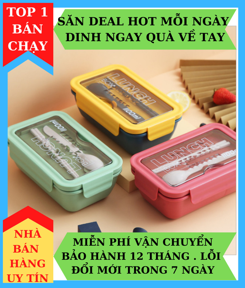 Hộp Cơm 2 Ngăn 850- 1000ml , Hộp đựng thức ăn 2 ngăn , Hộp chia thực phẩm 2 ngăn kèm bộ đũa - Hộp cơm văn phòng 2 ngăn kèm thìa đũa có khay để riêng giữ nhiệt bảo quản tốt