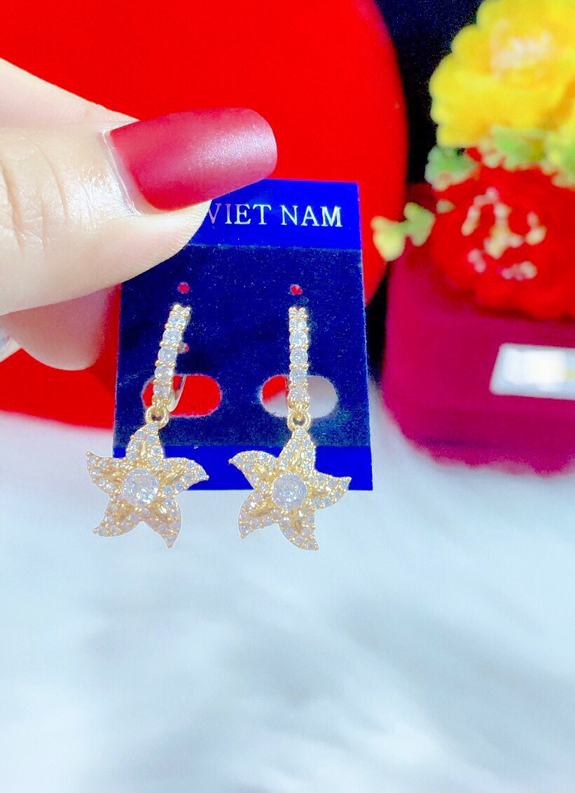 Bông tai nữ kiểu ngo sao mạ vàng 18k cực xinh