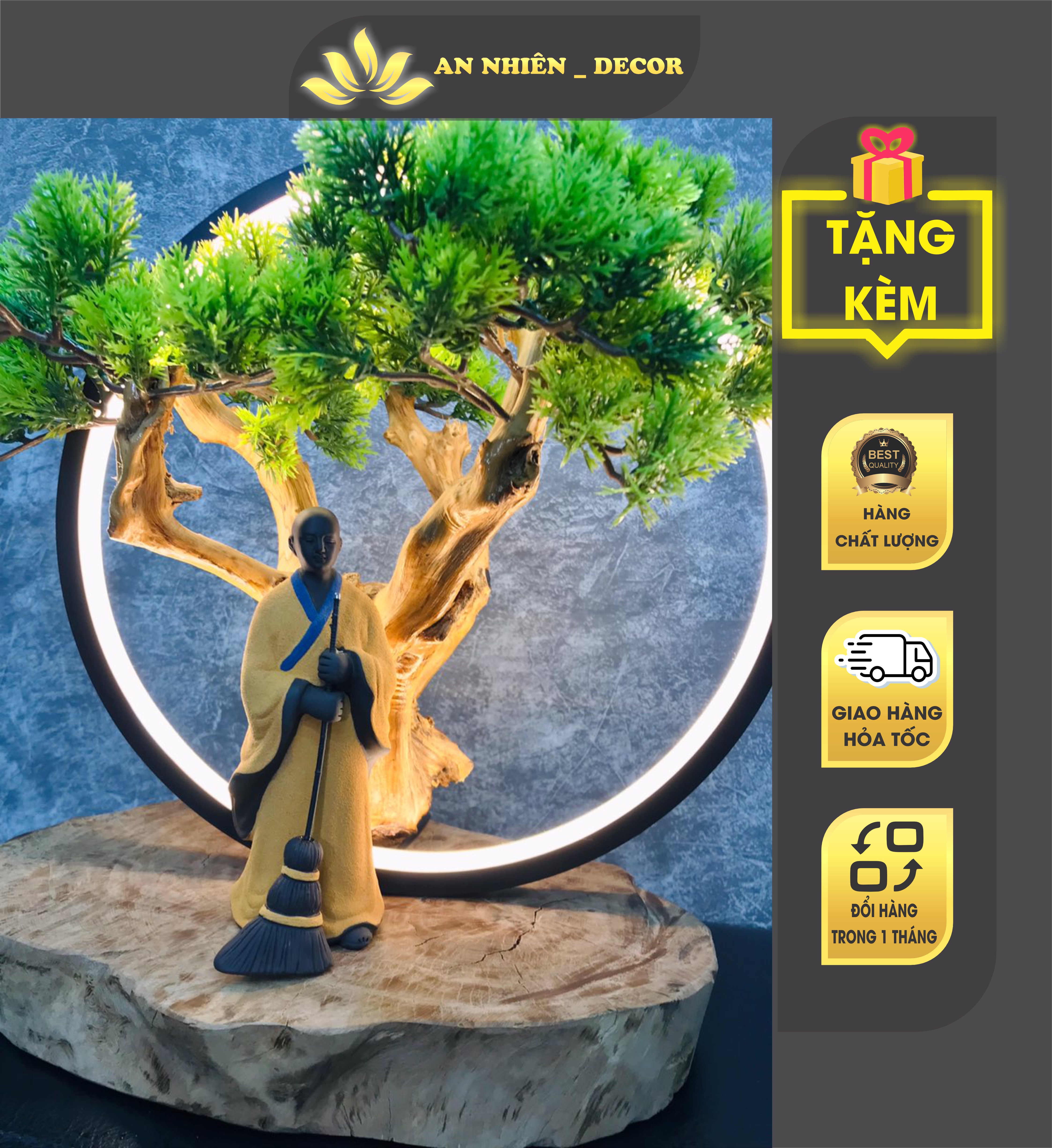 Đèn LED vòng Tròn Hào quang - Trang trí lũa, tượng phong thủy, màu vàng ấm