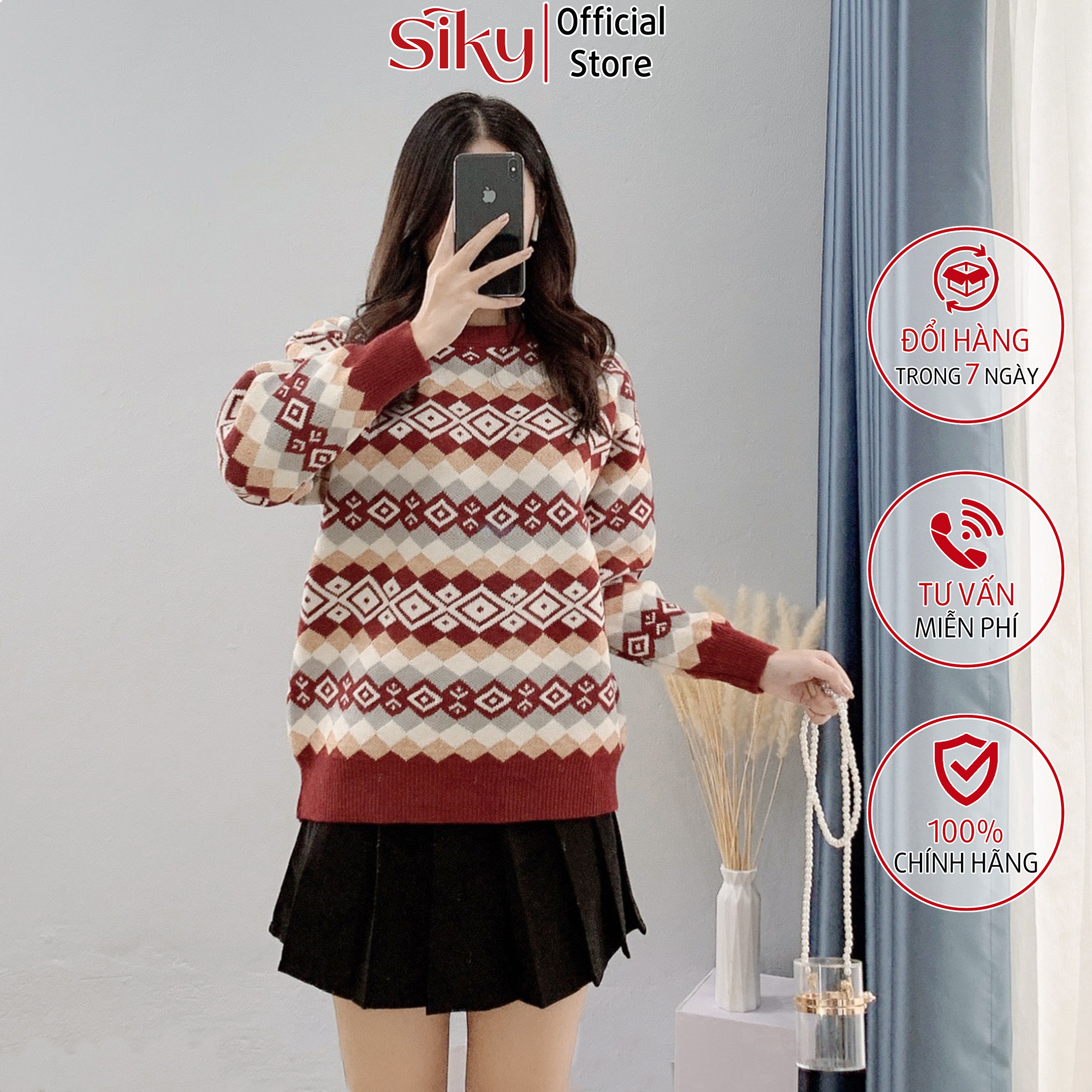 Áo len noel nữ siky - len giáng sinh họa tiết boho - al08