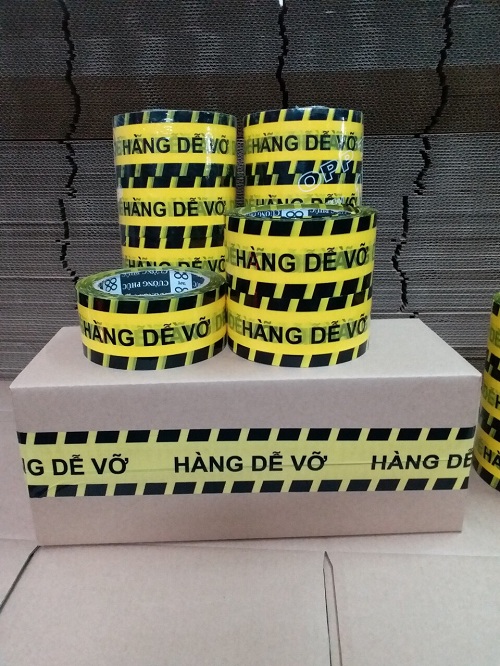 ( 1 LỐC 6 CUỘN) BĂNG KEO ĐÓNG HÀNG IN CHỮ HÀNG DỄ VỠ 100yard - BĂNG KEO HÀNG DỄ VỠ NIÊM PHÒNG HÀNG HOÁ