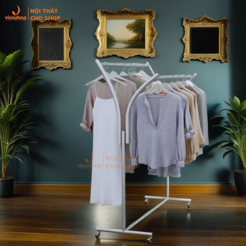 Vns-016 sào, kệ đôi treo đồ quần áo giữa shop. giá treo váy, đầm 2 bên. sào treo quần áo cánh bướm